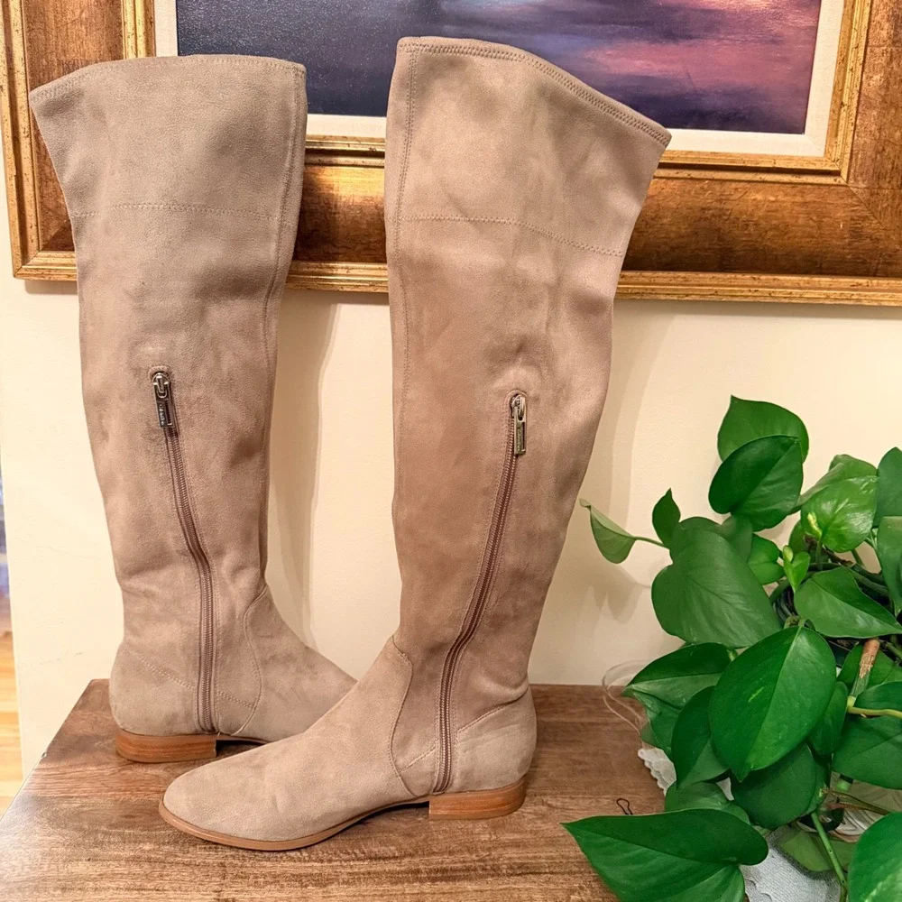 Calvin Klein Rae Size 7.5 Taupe OTK Riding Boot Stretch Equestrian Boho Chic